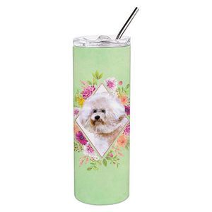Bichon Fris? #1 Green Flowers Stainless Steel 20 oz Skinny Tumbler